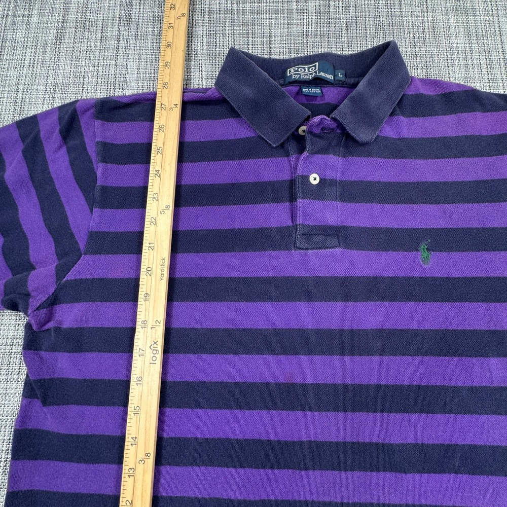 Polo Ralph Lauren Mens Polo Shirt Striped Cotton Pony Logo Purple Black Large - Picture 3 of 6